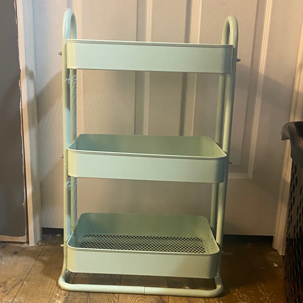 Mint Green Three-Tier Metal Storage Cart